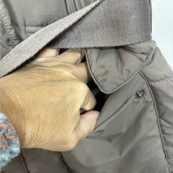 Zella Women's Brown Belted Hooded Puffer Vest Size S Insulated Pockets Belt Tan - Picture 11 of 16